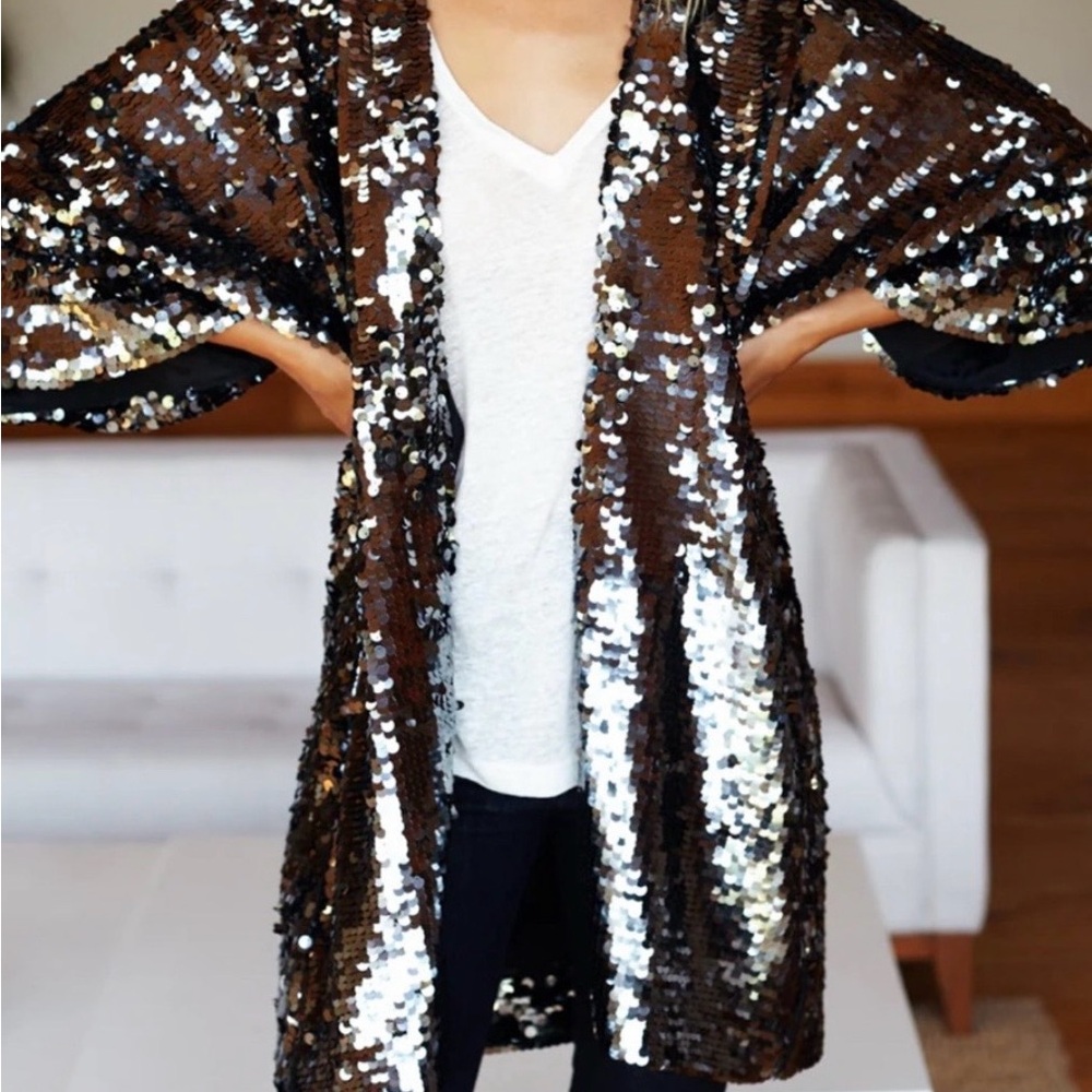 Emerson Fry Black/Gunmetal Sequins Kimono Jacket M/L